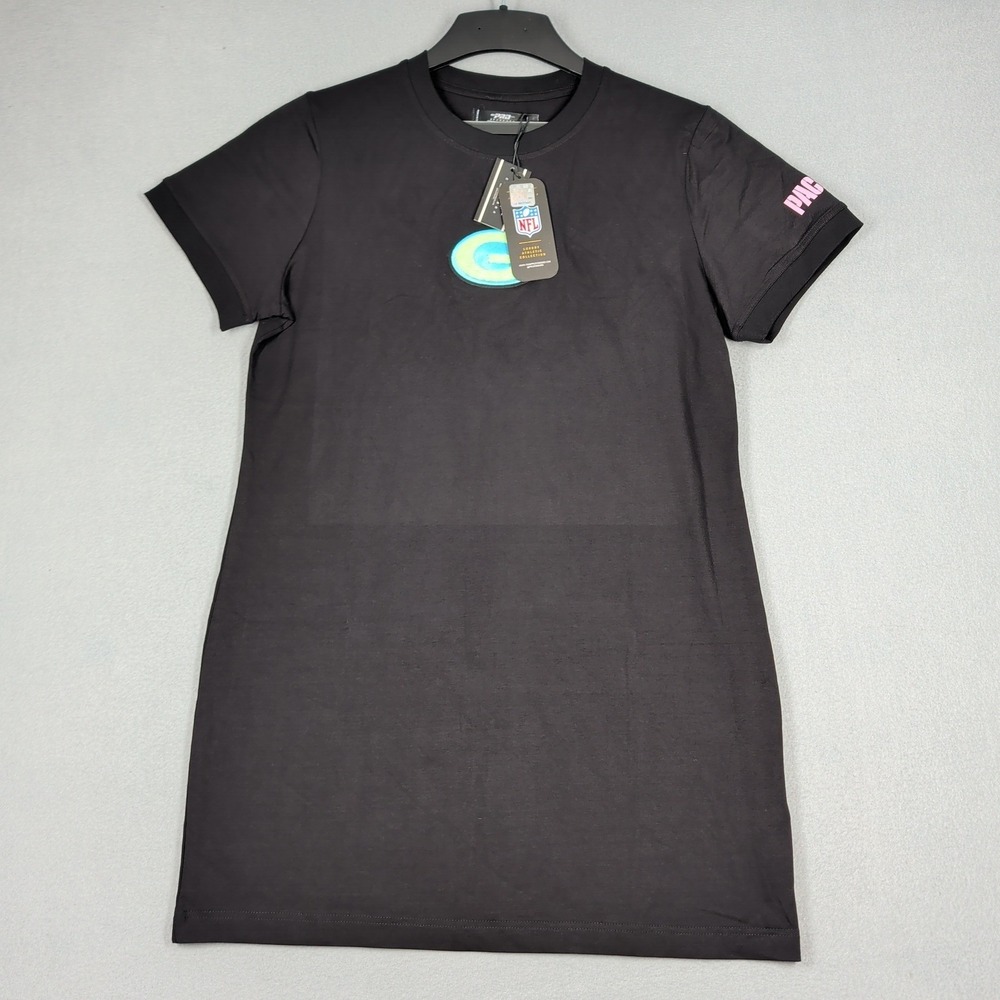 Pro Standard T-Shirt Dress Women 2XL Black Green Bay Packers NFL Chenille Patch